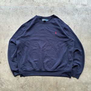 Ralph Lauren Navy Crewneck Sweater with Red Polo Logo